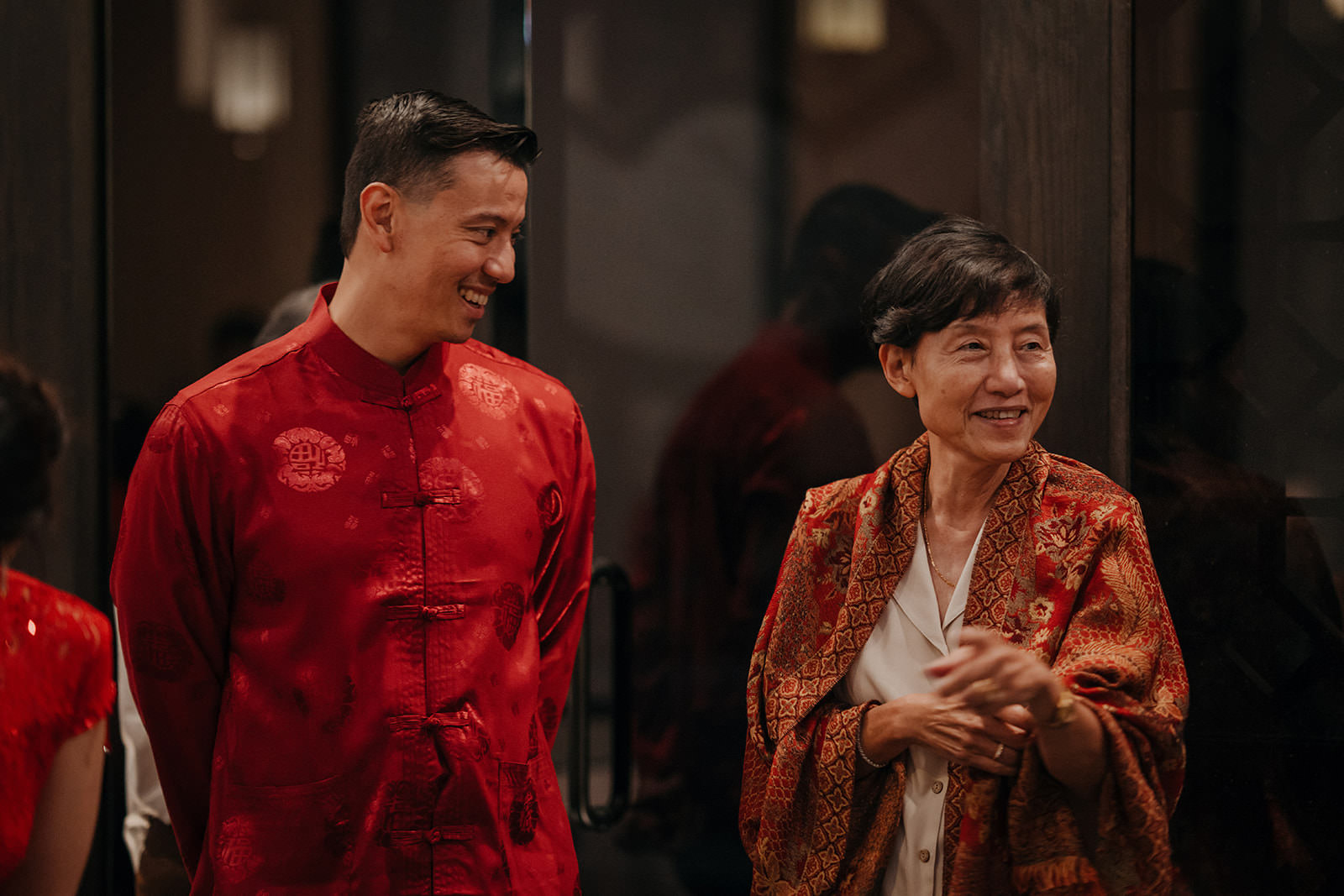 Groom and mother at Chinese tea ceremony.