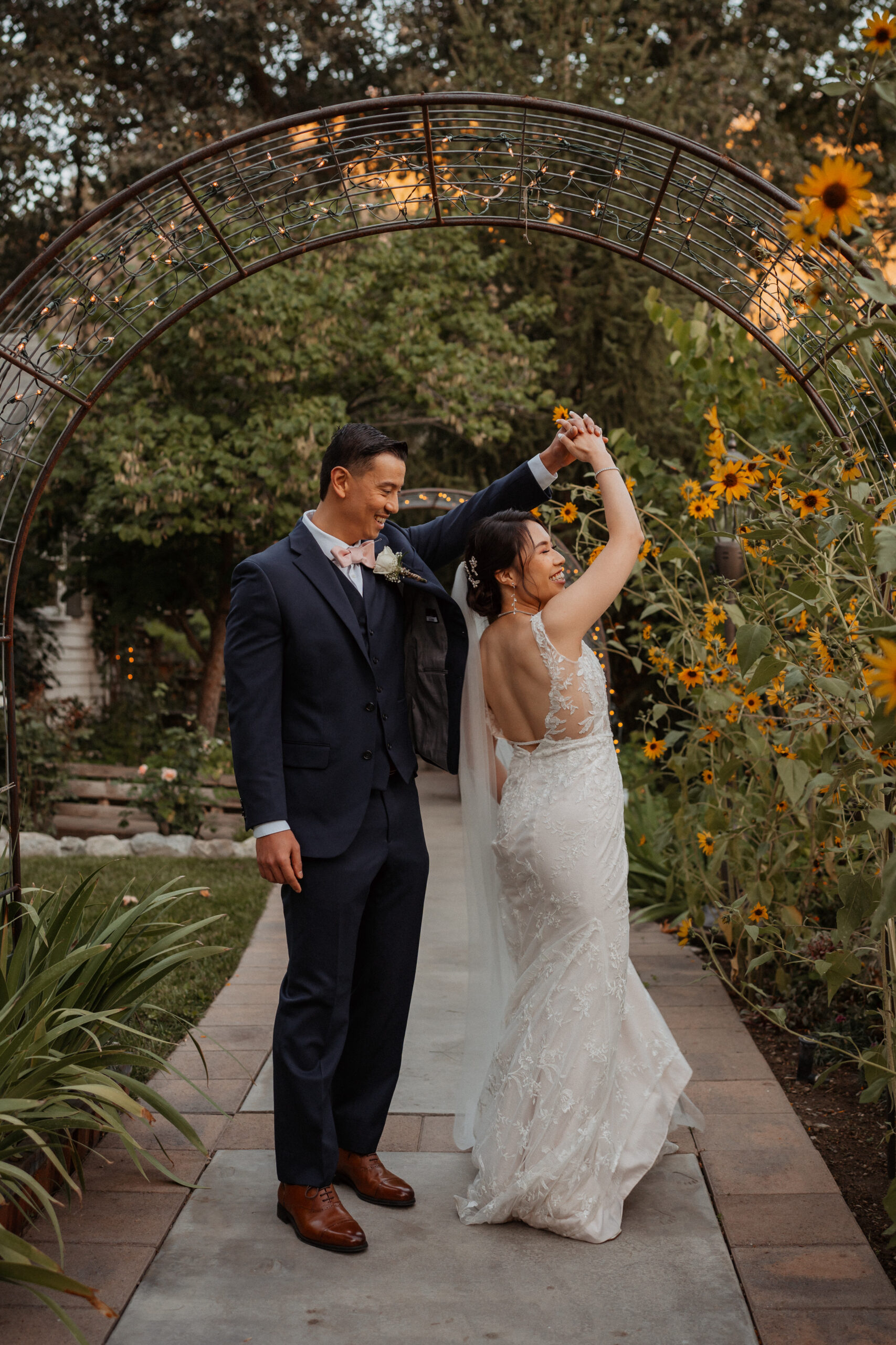 Bride and groom dancing portrait at the Homestead