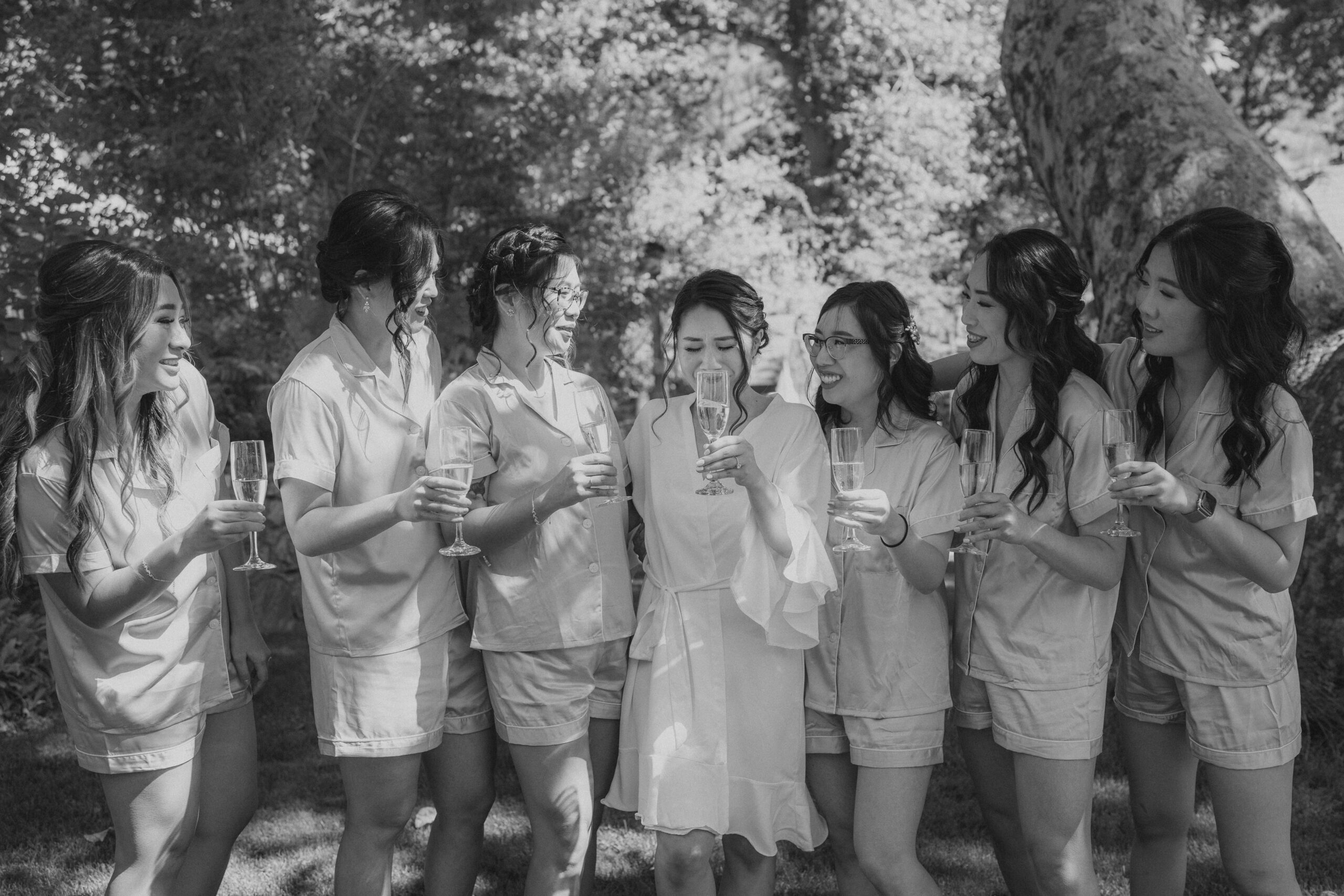 Bride gets emotional with her bridesmaids at the Homestead.