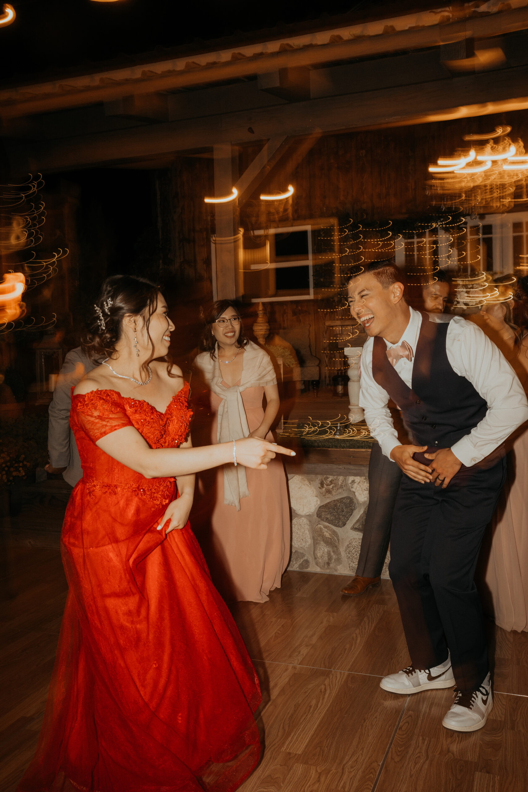 Bride changes into reception dress at the homestead.