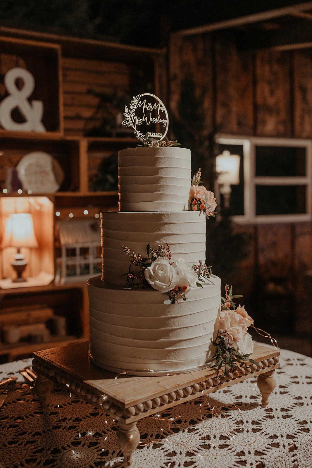 Wedding cake at reception.